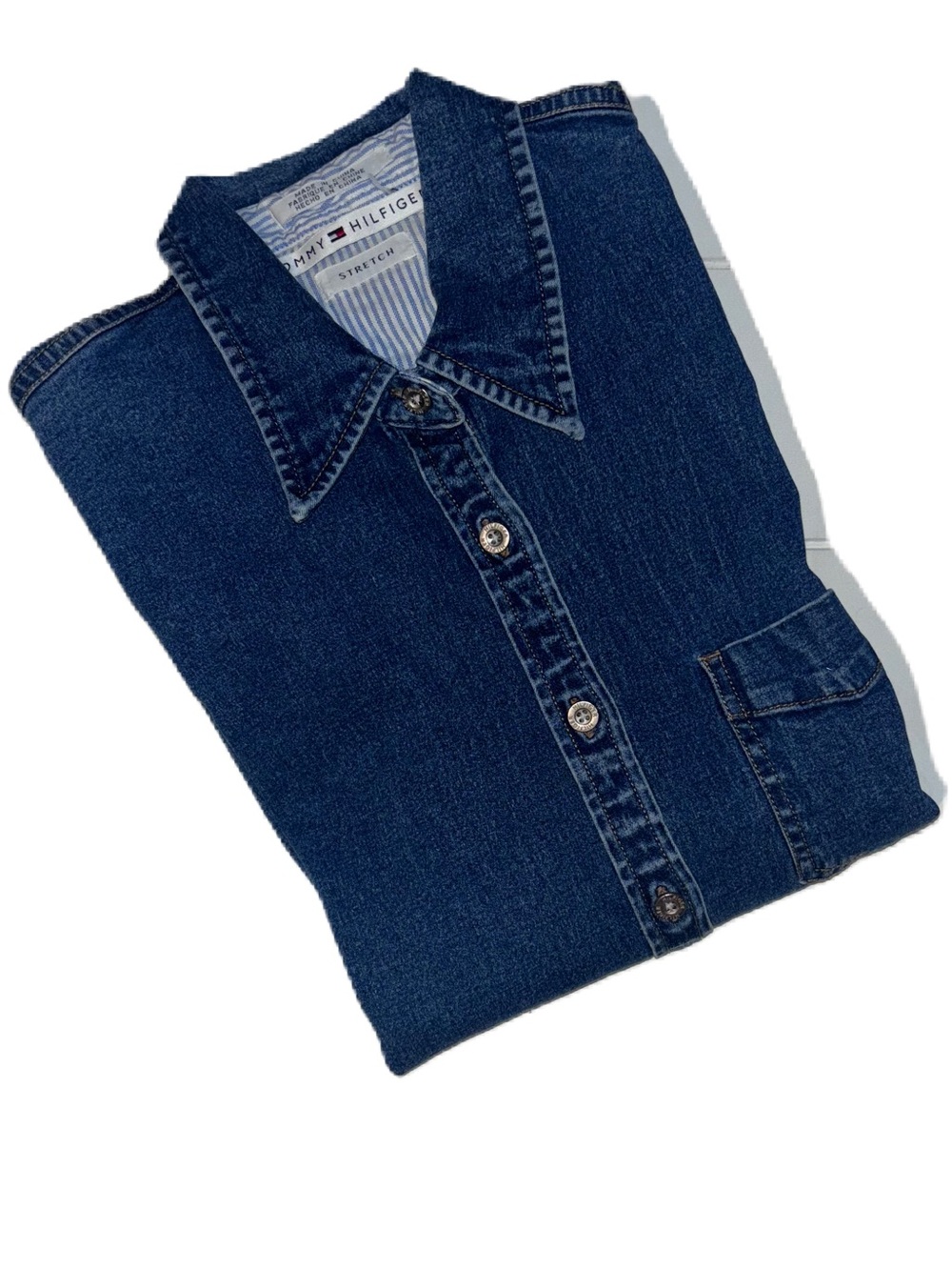 Tommy Hilfiger Blue Denim Stretch Button-Down Shirt Women’s 8